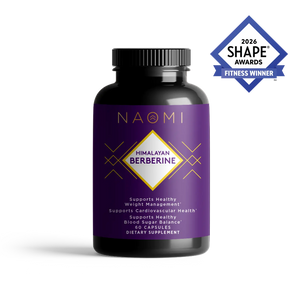 Supplement bottle labeled 'Naomi' with purple label on a white background, featuring the 2026 Shape Awards Fitness Winner badge.