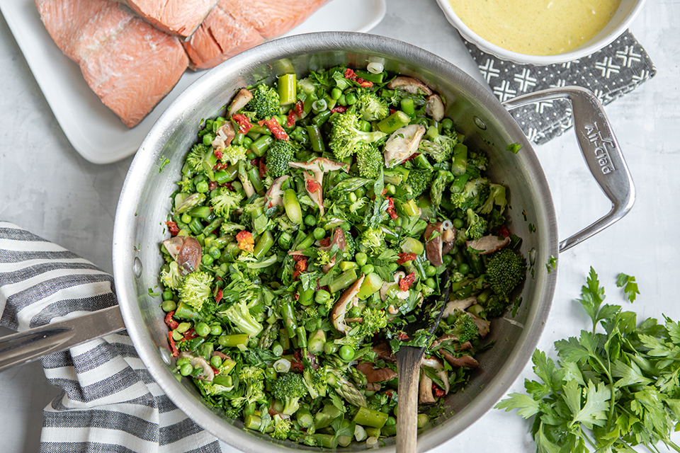 GOODFATS: Asparagus, Pea and Broccoli Salad with Wild Salmon