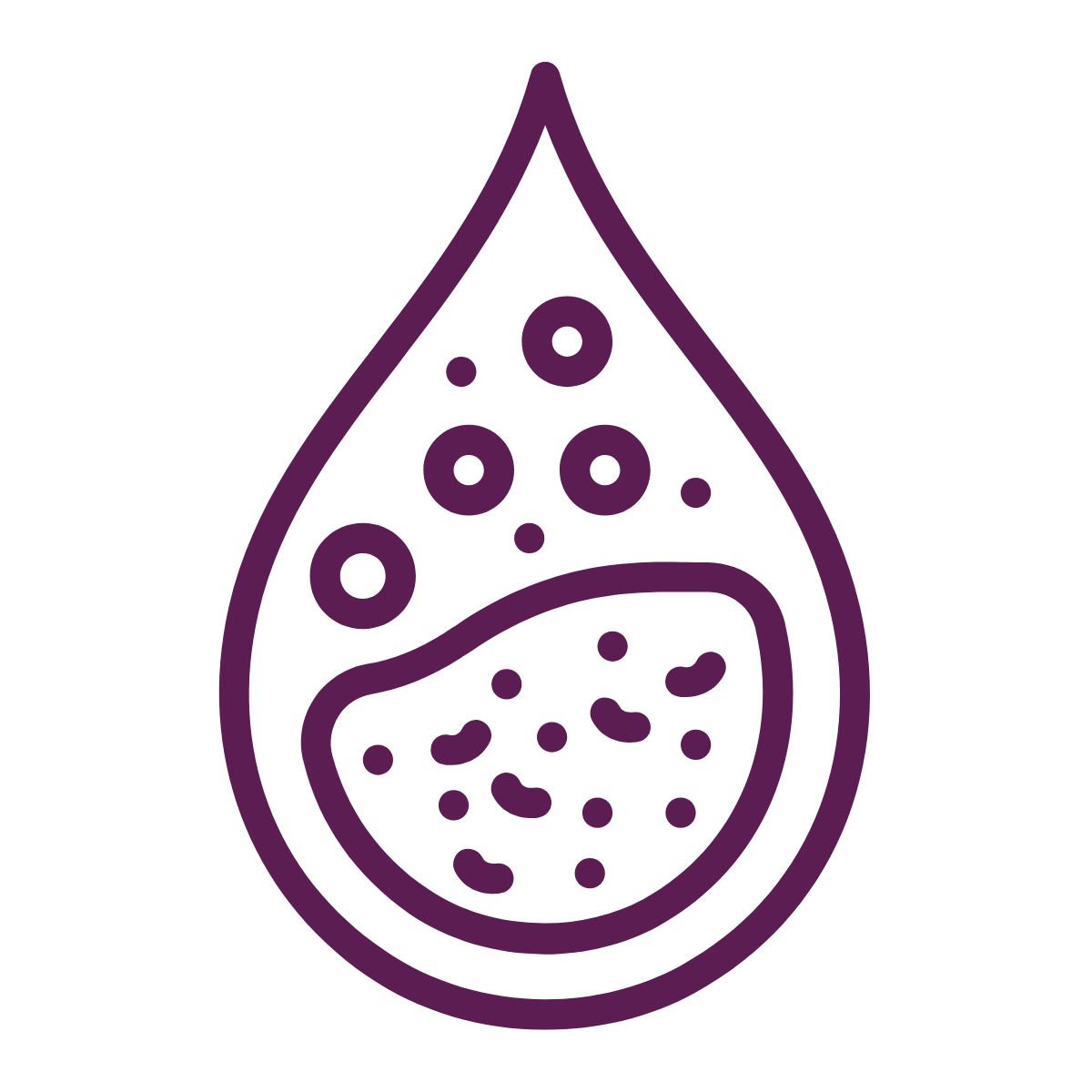Icon of a droplet with small circles inside on a white background