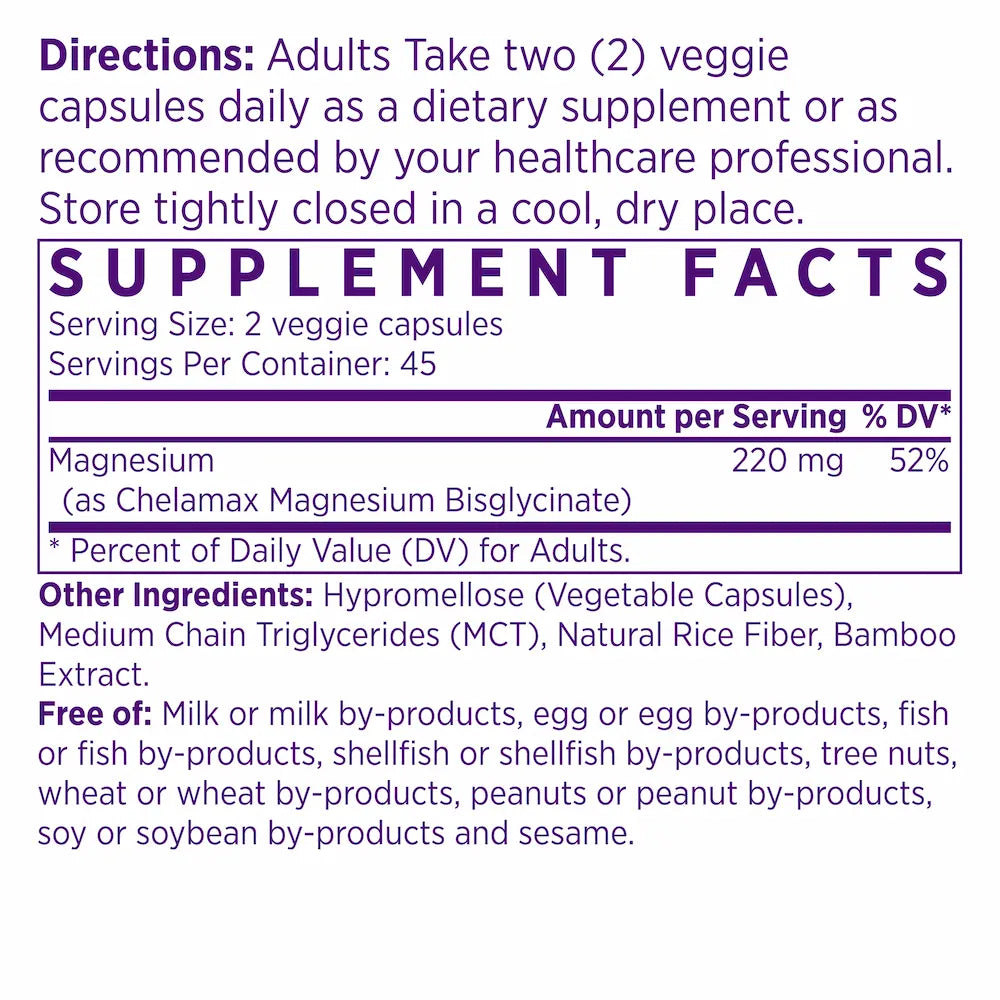 Supplement label with directions and facts on a white background - magnesium