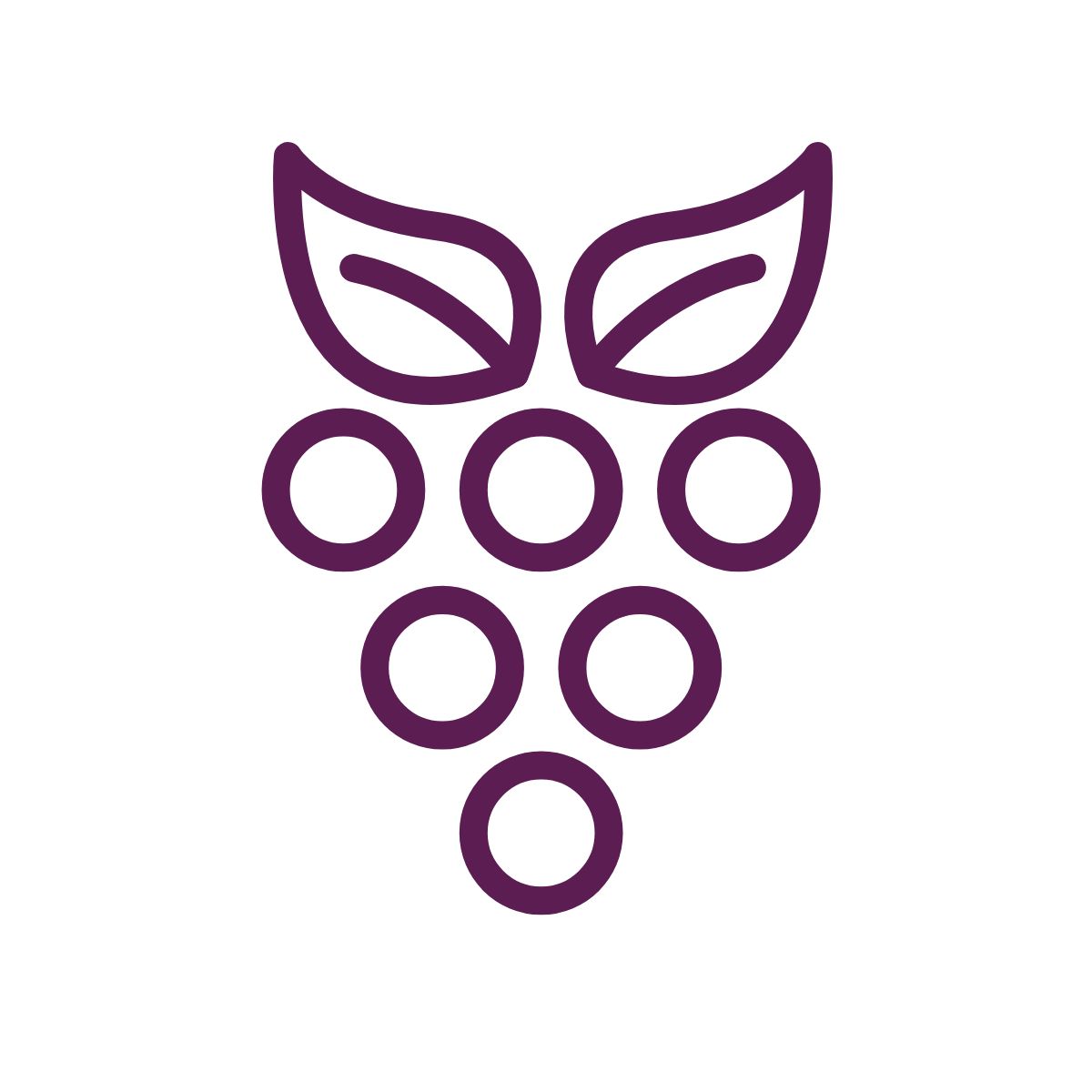 Purple icon of a grapevine with leaves on a white background