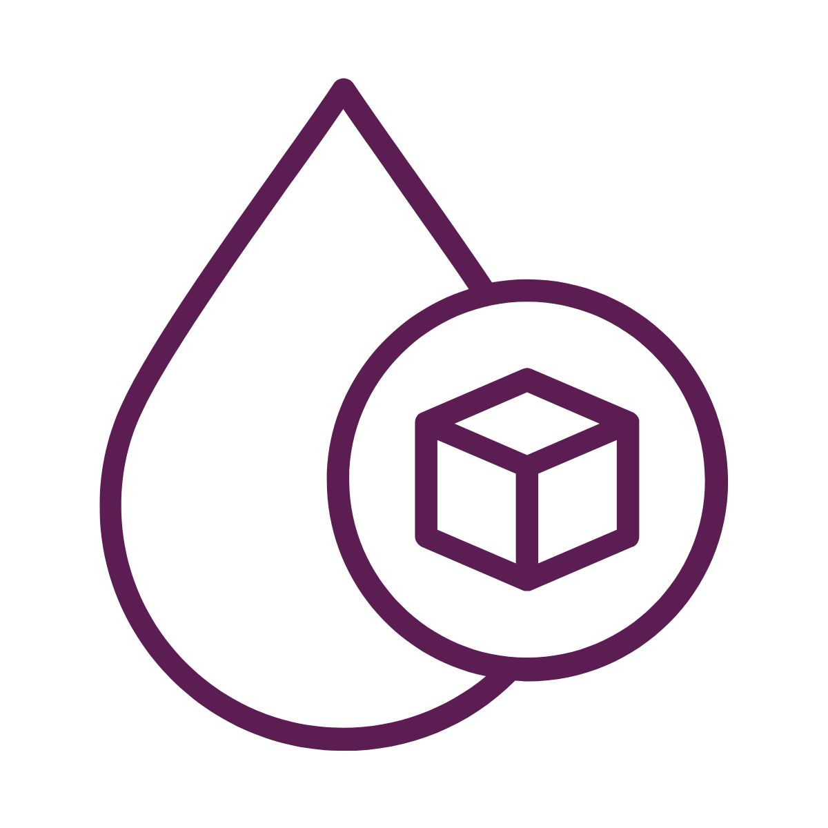 Icon of a droplet with a cube inside, on a white background