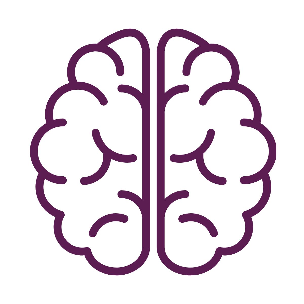 Purple outline of a brain on a white background