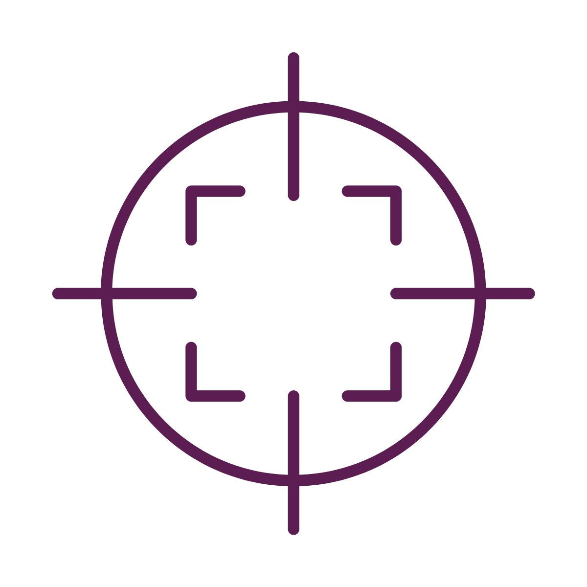 Purple crosshair icon on a white background