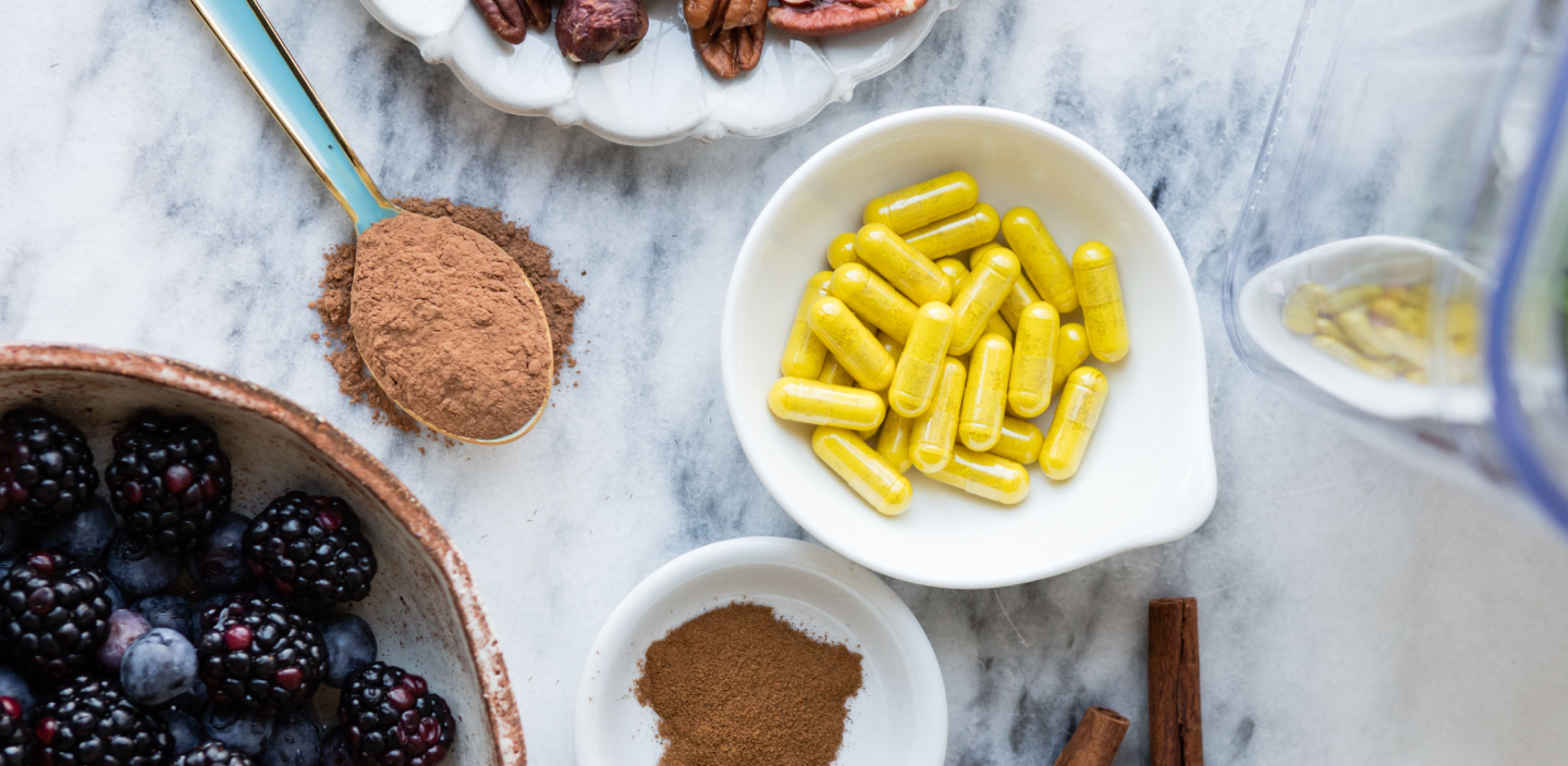 healthy supplies and Naomi Berberine pills on the table