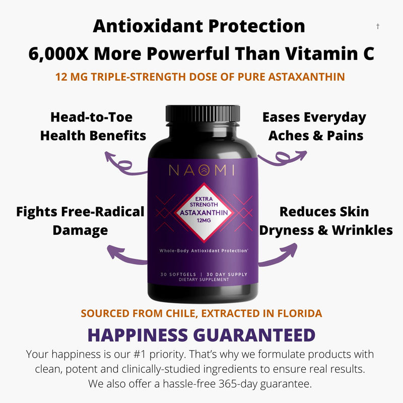 Antioxidant Protection, 6,000X More Powerful Than Vitamin C, 12 Mg Triple-Strength Dose of Pure Astaxanthin 