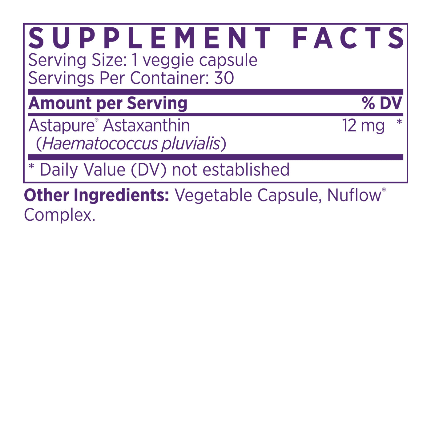 Organic Astaxanthin supplement facts